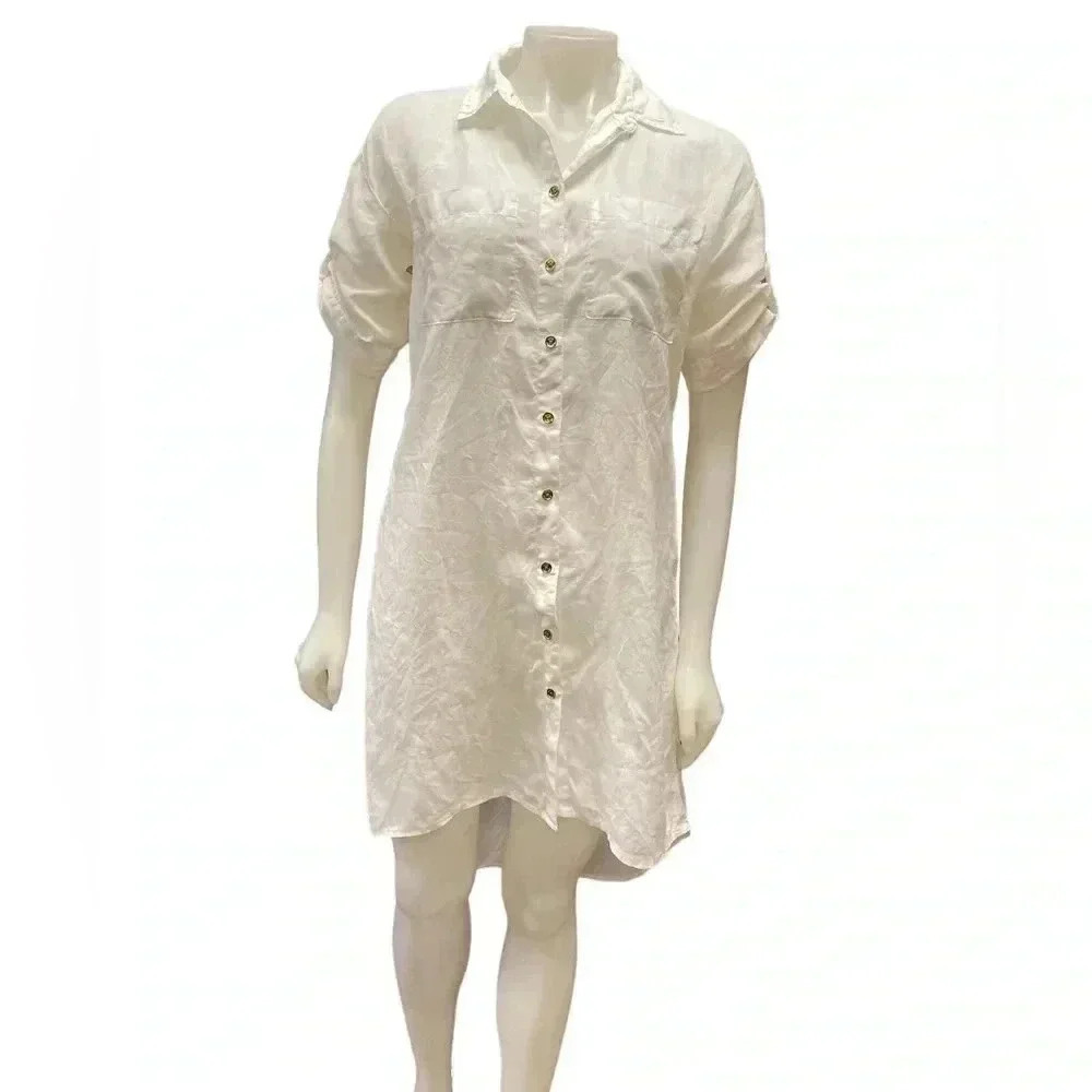 Michael Kors 100% Ramie Hi Low Short Sleeve Dress Tunic Size XS